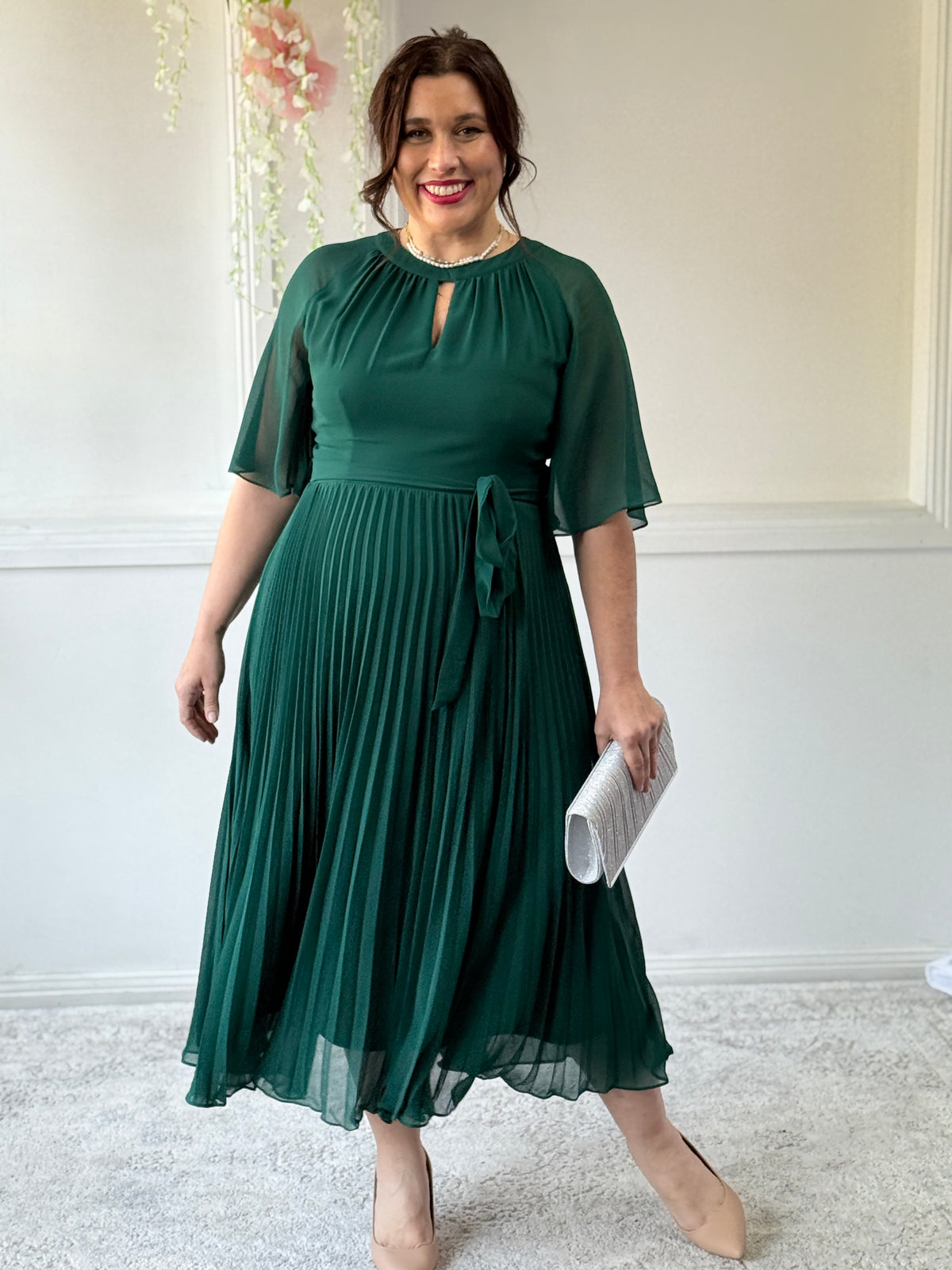 Udella Emerald Pleated Dress Dressxox Udella Emerald Pleated Dress Dressxox