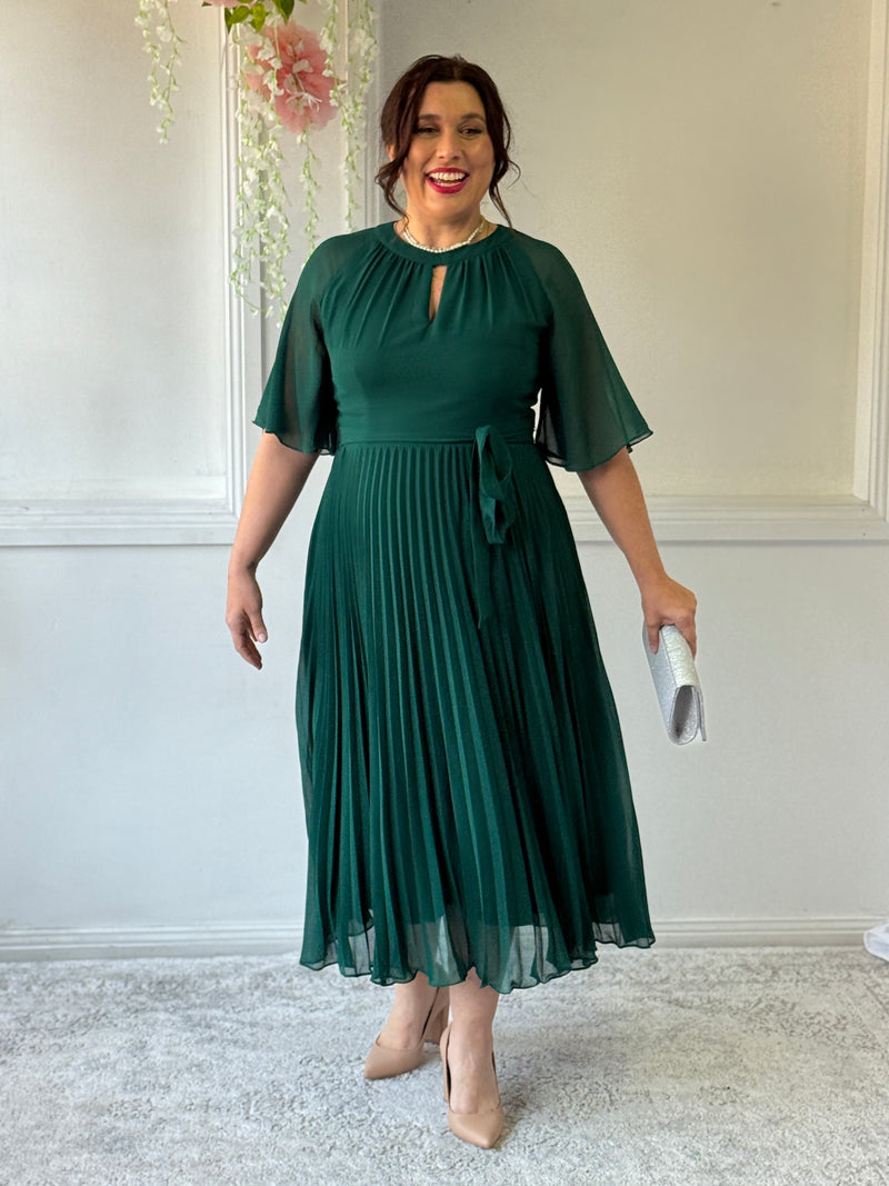 Udella Emerald Pleated Dress