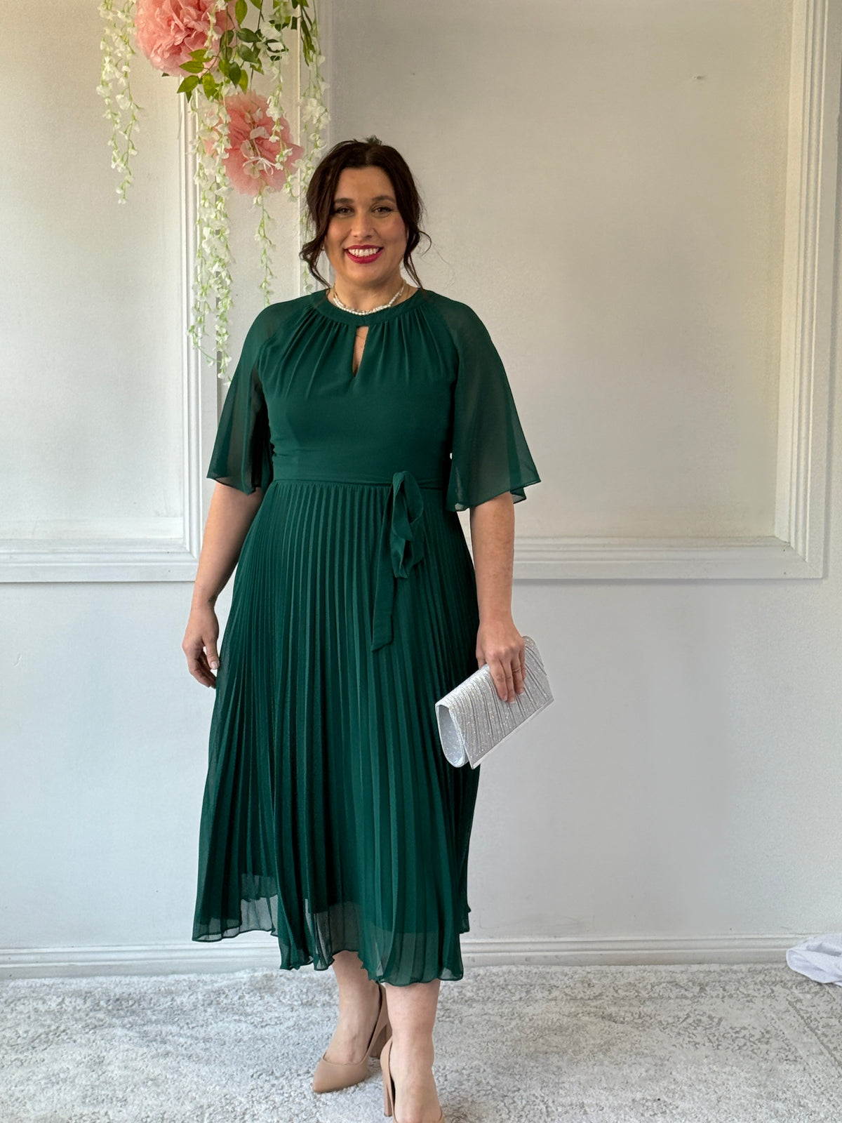 Udella Emerald Pleated Dress