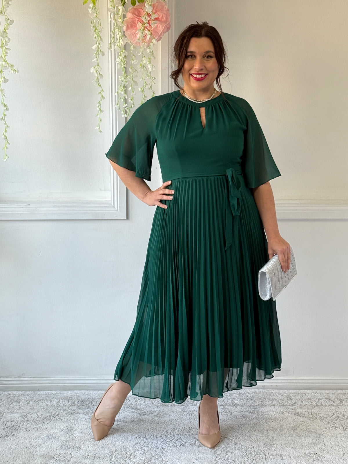 Udella Emerald Pleated Dress