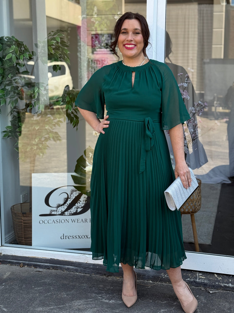 Udella Emerald Pleated Dress
