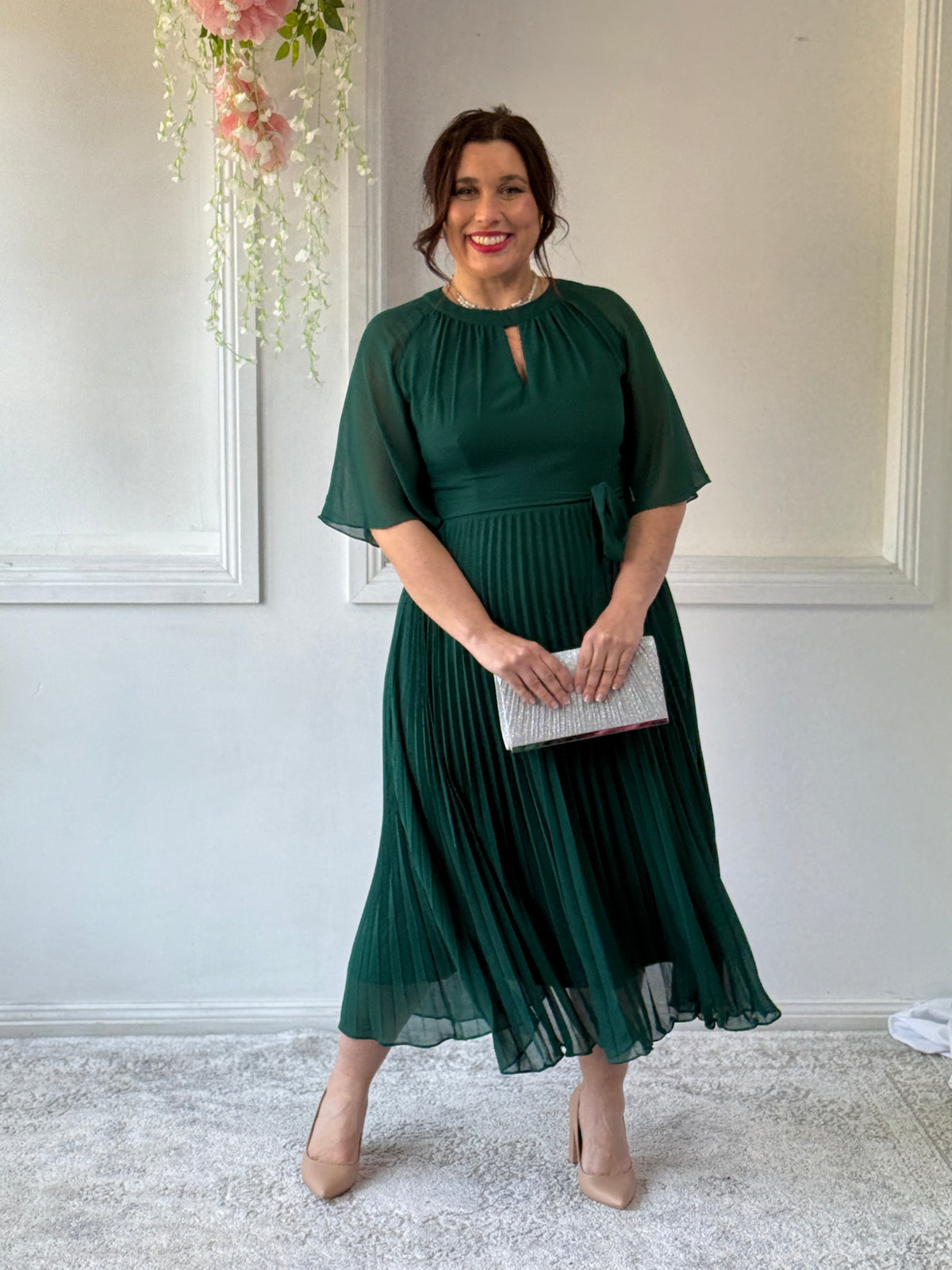 Udella Emerald Pleated Dress