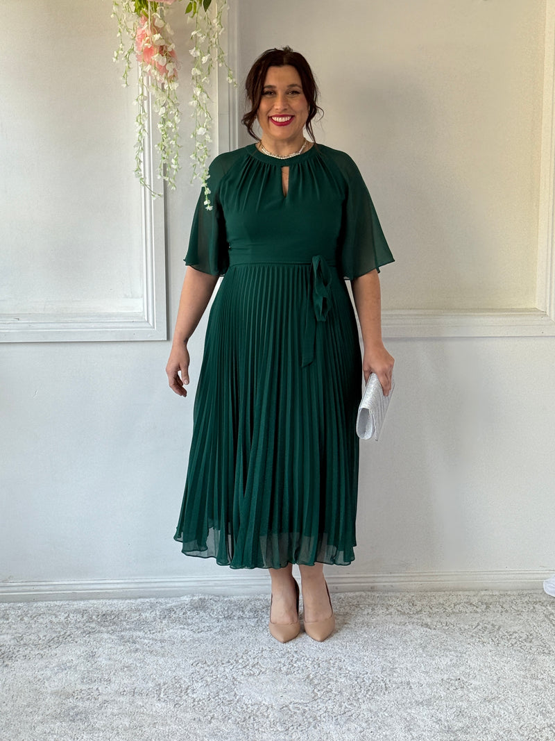 Udella Emerald Pleated Dress