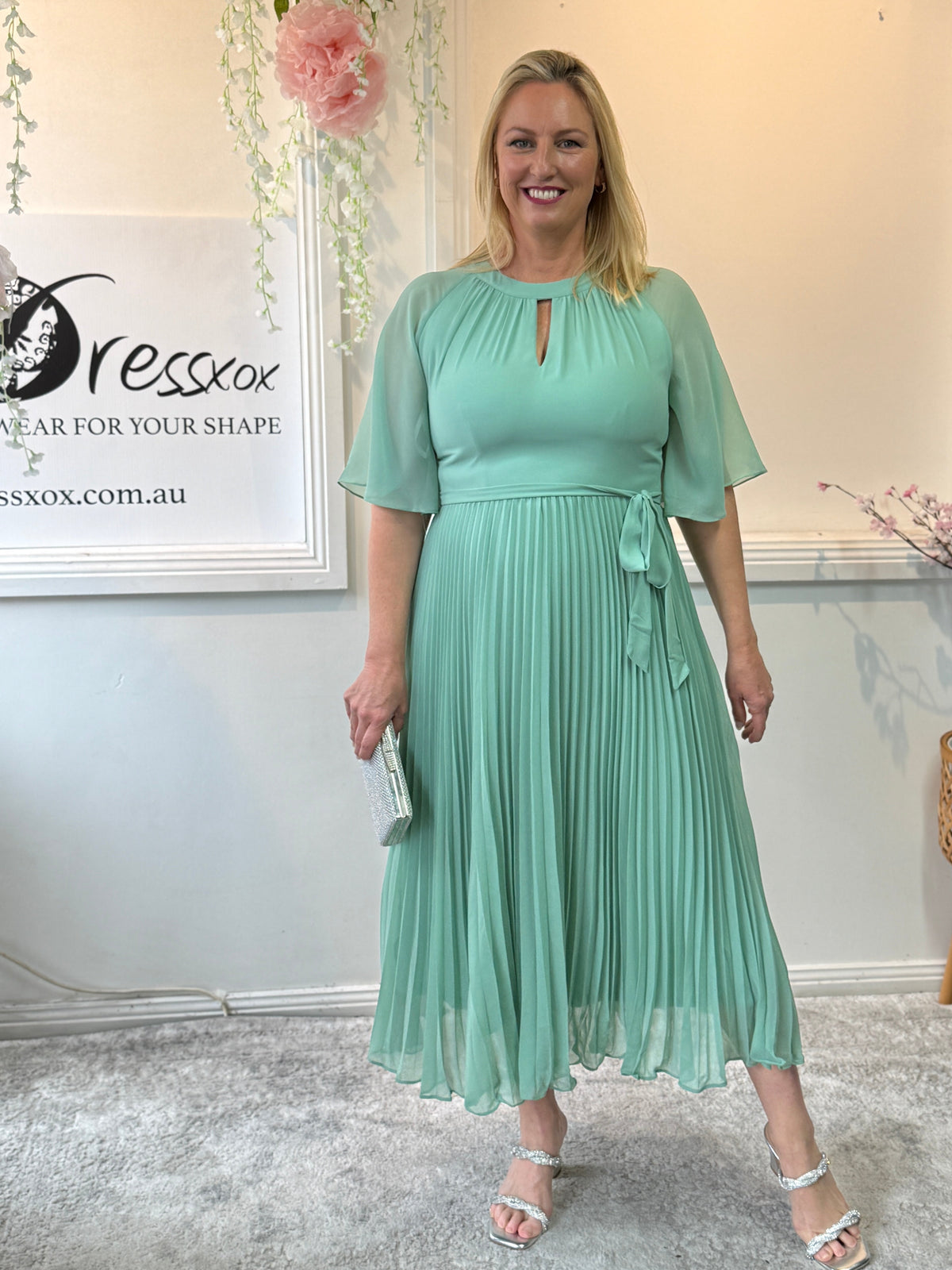 Udella Mint Pleated Dress