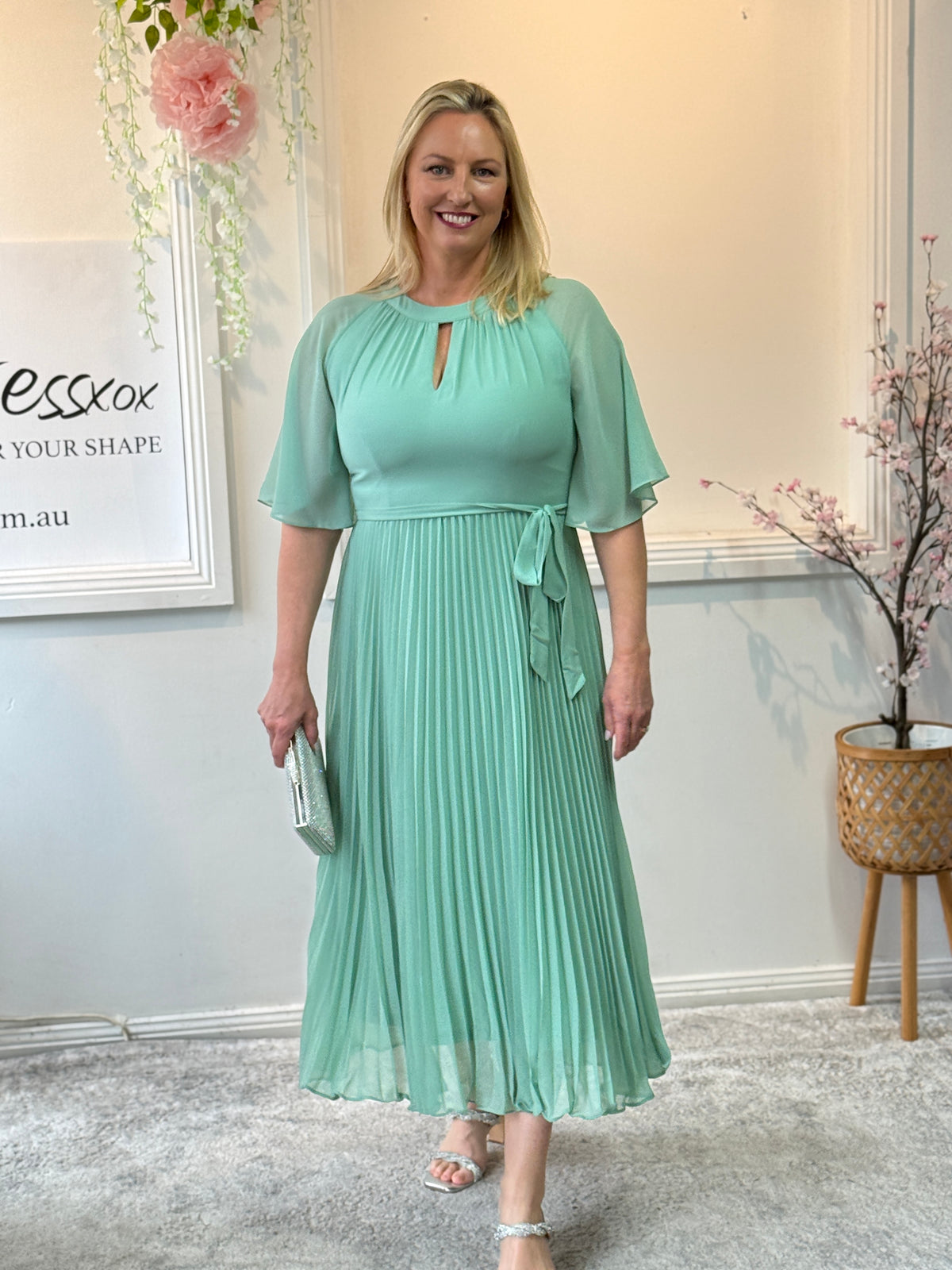 Udella Mint Pleated Dress