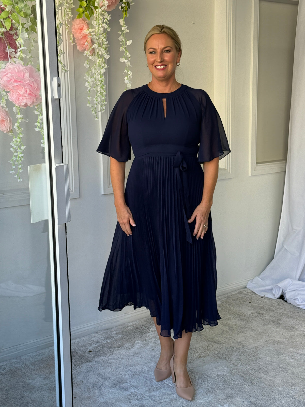 Udella Navy Pleated Dress