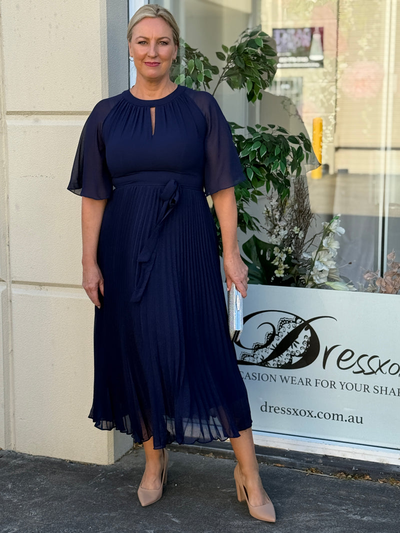Udella Navy Pleated Dress