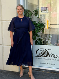 Udella Navy Pleated Dress