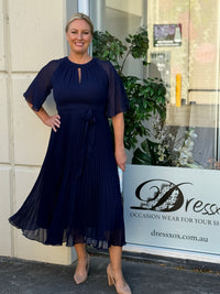 Udella Navy Pleated Dress