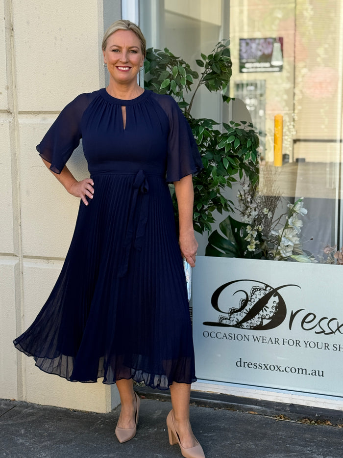 Udella Navy Pleated Dress