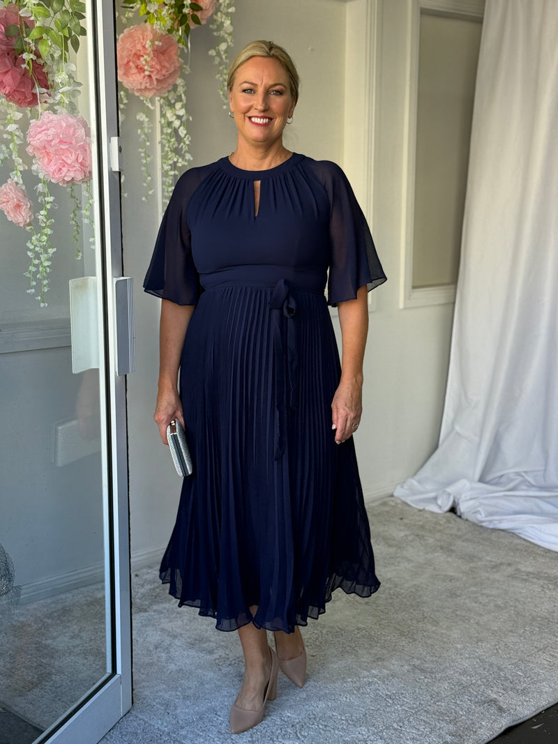 Udella Navy Pleated Dress
