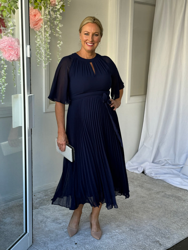 Udella Navy Pleated Dress