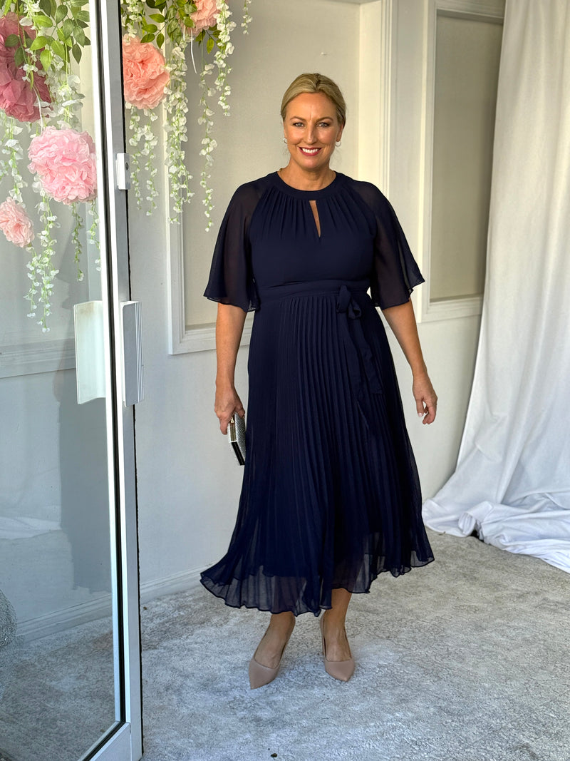 Udella Navy Pleated Dress