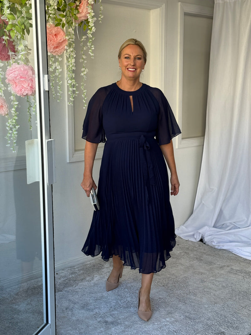 Udella Navy Pleated Dress