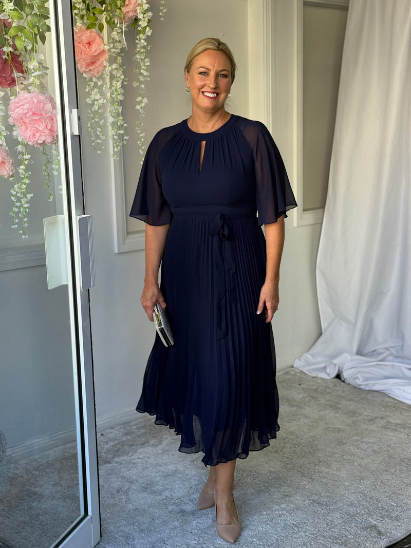 Udella Navy Pleated Dress