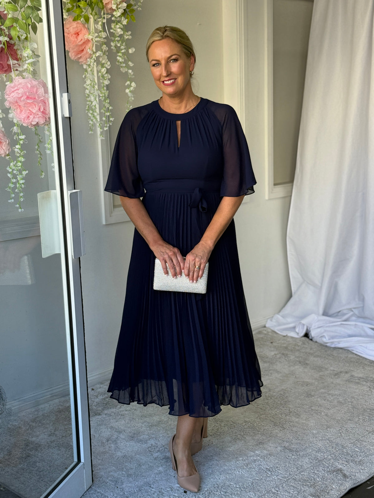 Udella Navy Pleated Dress