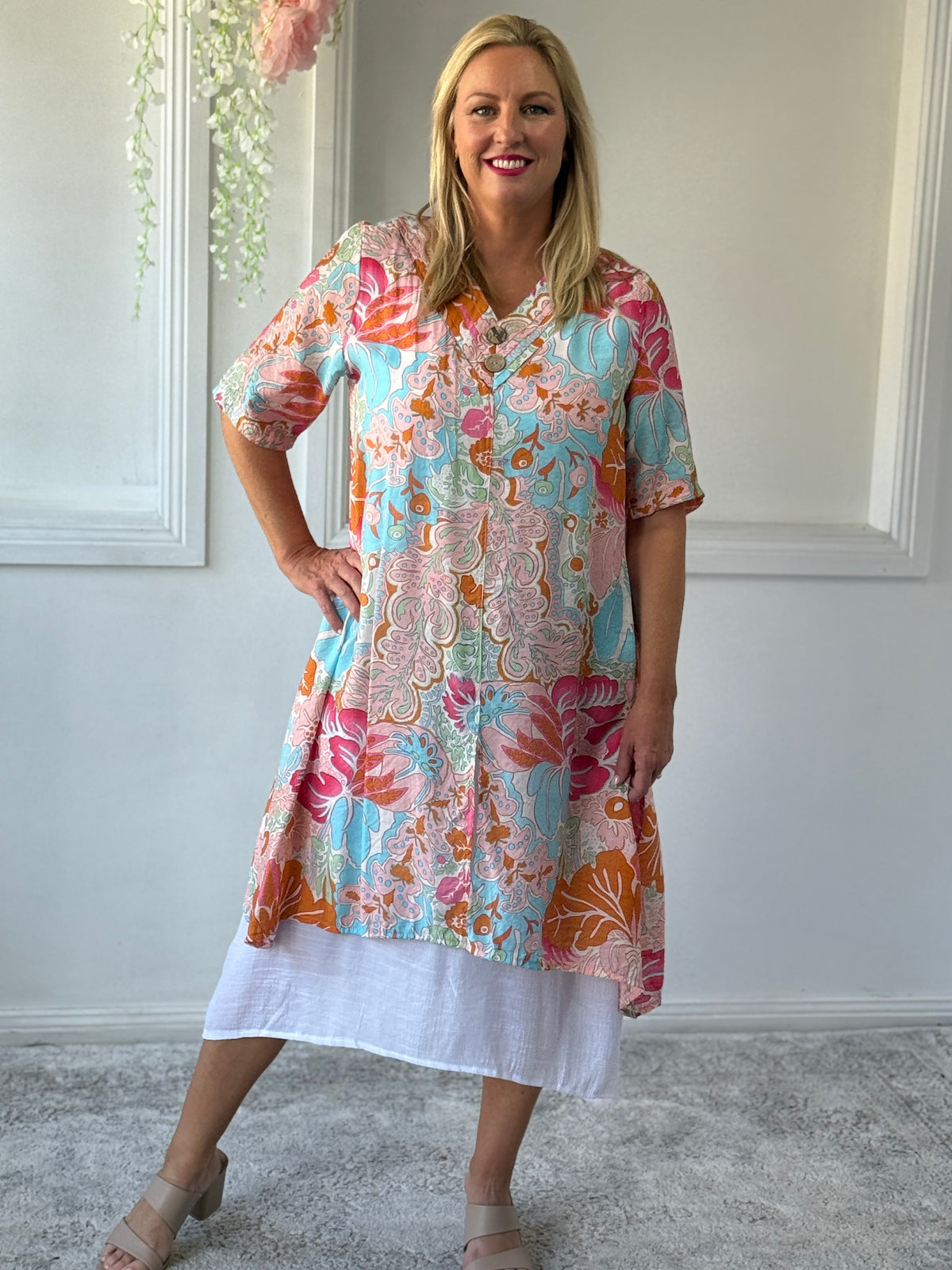 Verona Peach Abstract Layering Dress