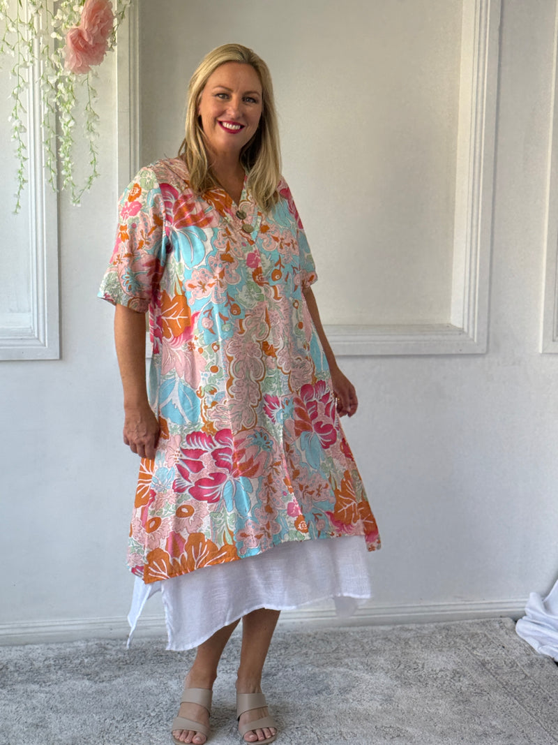 Verona Peach Abstract Layering Dress