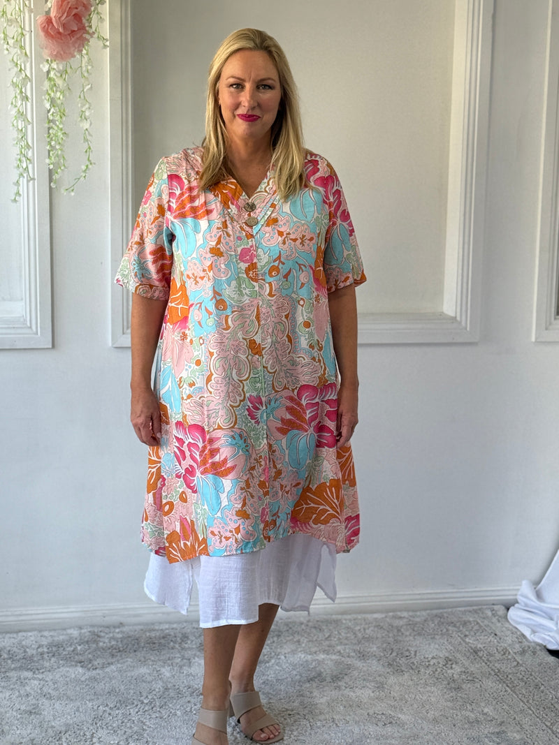 Verona Peach Abstract Layering Dress