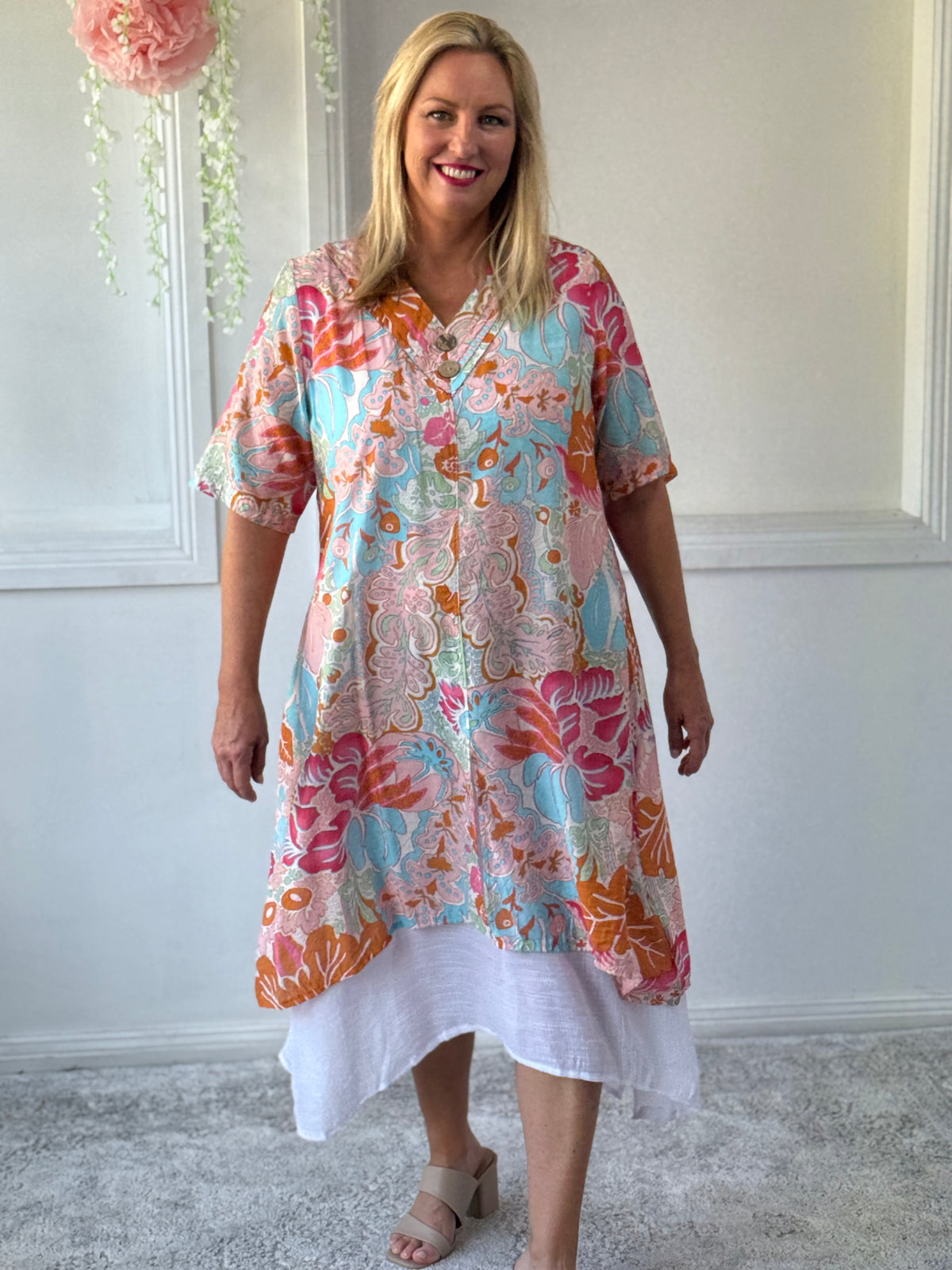 Verona Peach Abstract Layering Dress