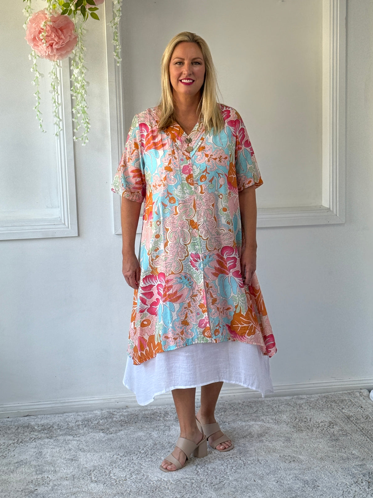 Verona Peach Abstract Layering Dress