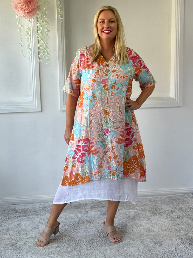 Verona Peach Abstract Layering Dress