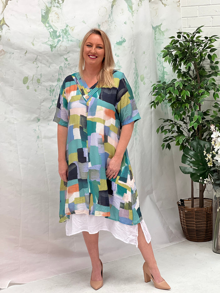 Verona Green Abstract Layering Dress