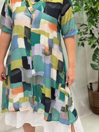 Verona Green Abstract Layering Dress