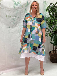 Verona Green Abstract Layering Dress