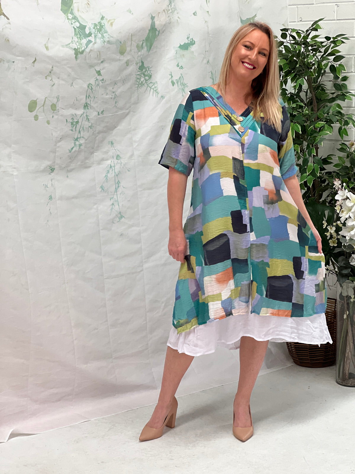 Verona Green Abstract Layering Dress