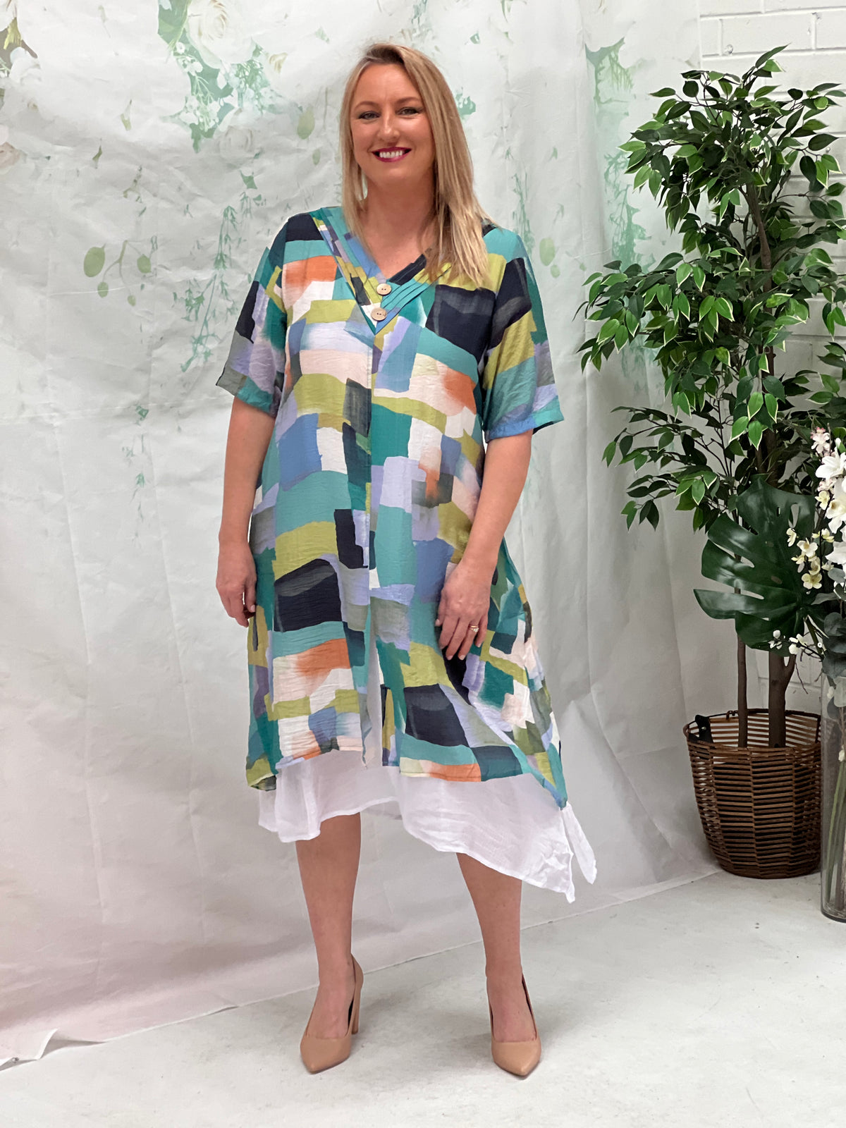 Verona Green Abstract Layering Dress