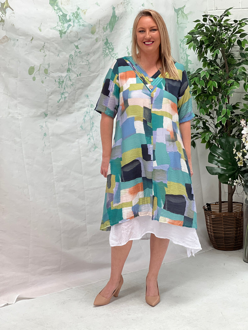 Verona Green Abstract Layering Dress