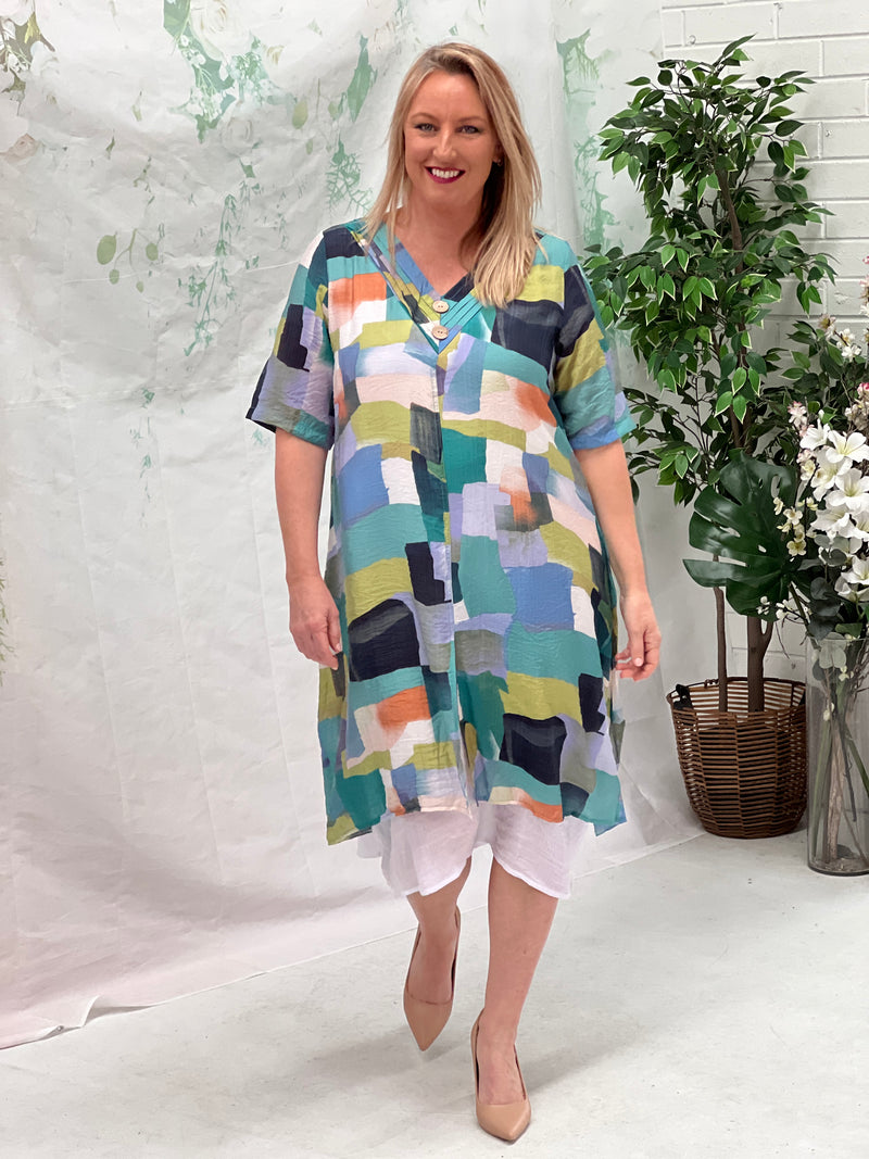 Verona Green Abstract Layering Dress