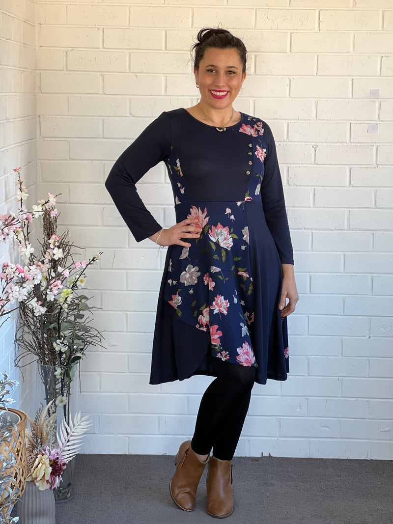 Viola Navy Floral Knit Tunic Dress