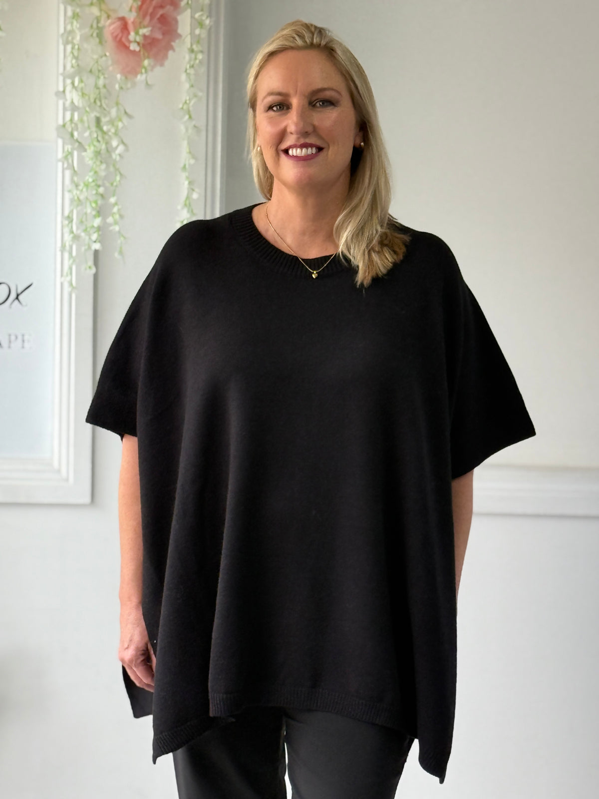 Violet Black Wool Knit Poncho