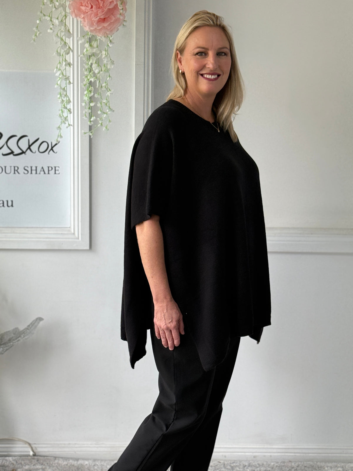 Violet Black Wool Knit Poncho