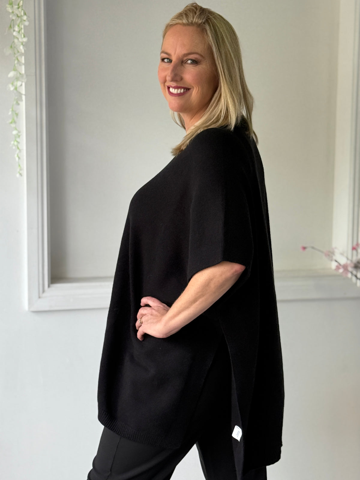 Violet Black Wool Knit Poncho