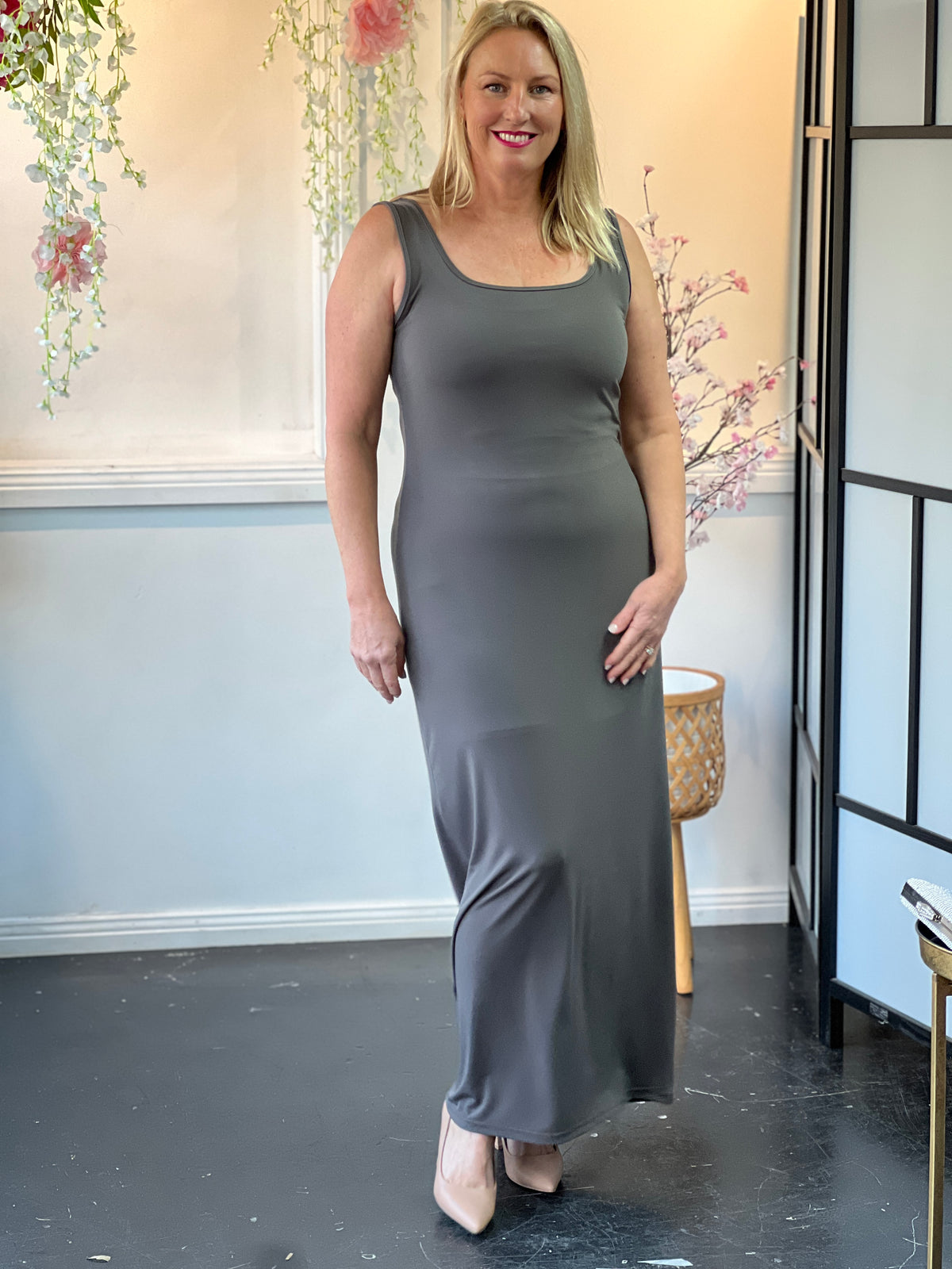 Voss Khaki Stretchy Jersey Dress