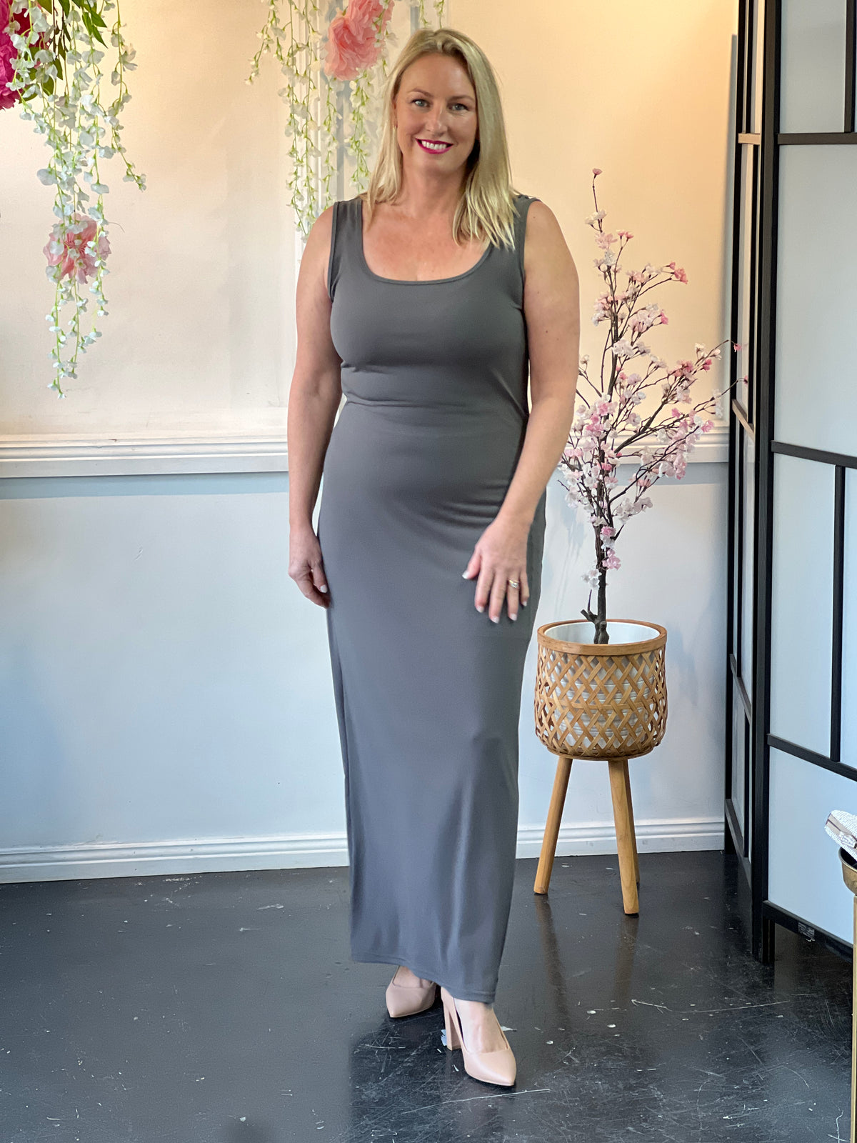 Voss Khaki Stretchy Jersey Dress