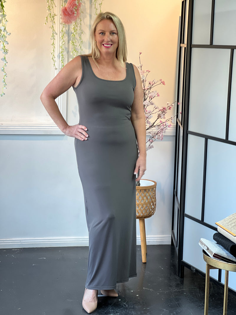 Voss Khaki Stretchy Jersey Dress