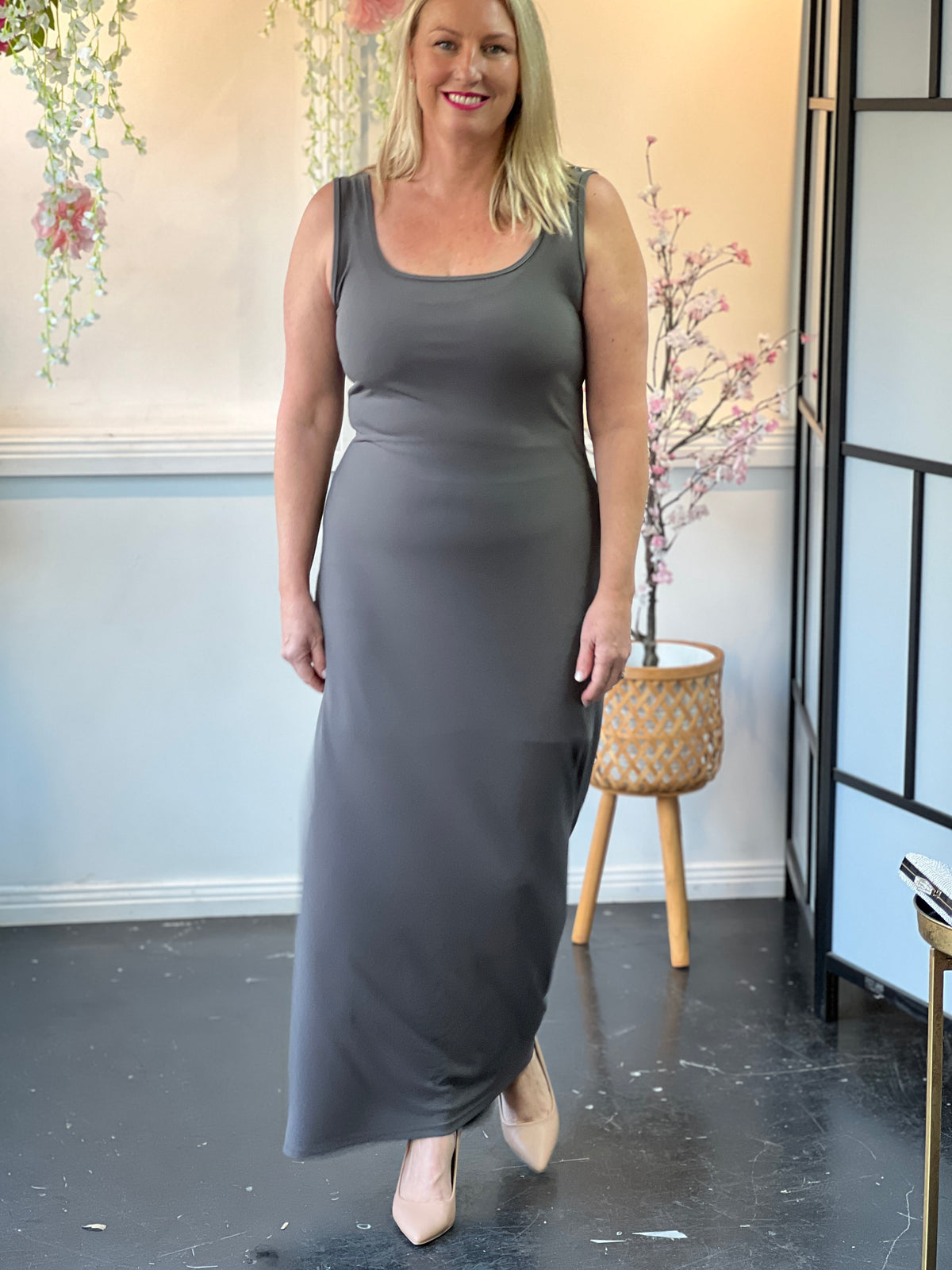 Voss Khaki Stretchy Jersey Dress
