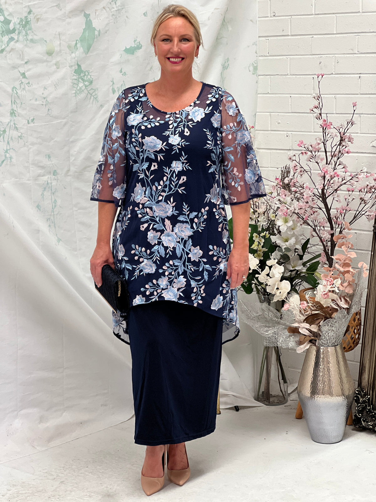 Wallis Blue Blossom Evening Top