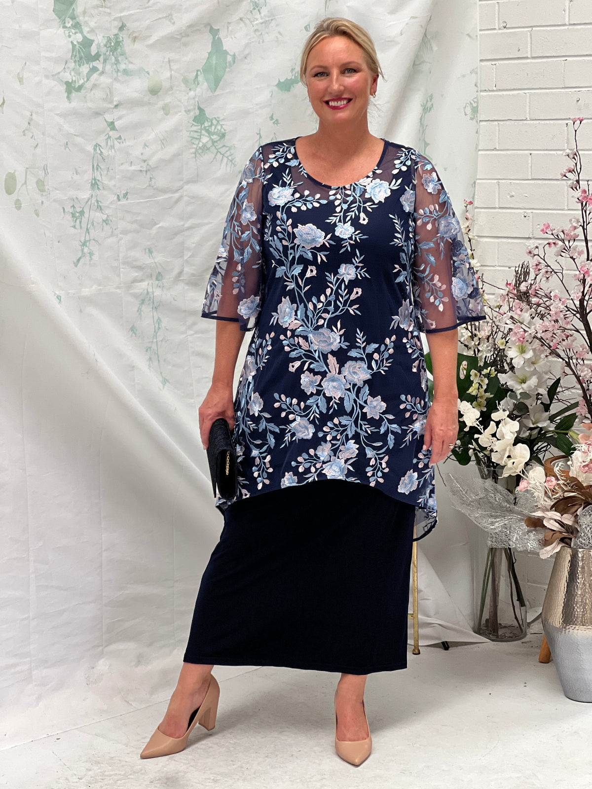 Wallis Blue Blossom Evening Top