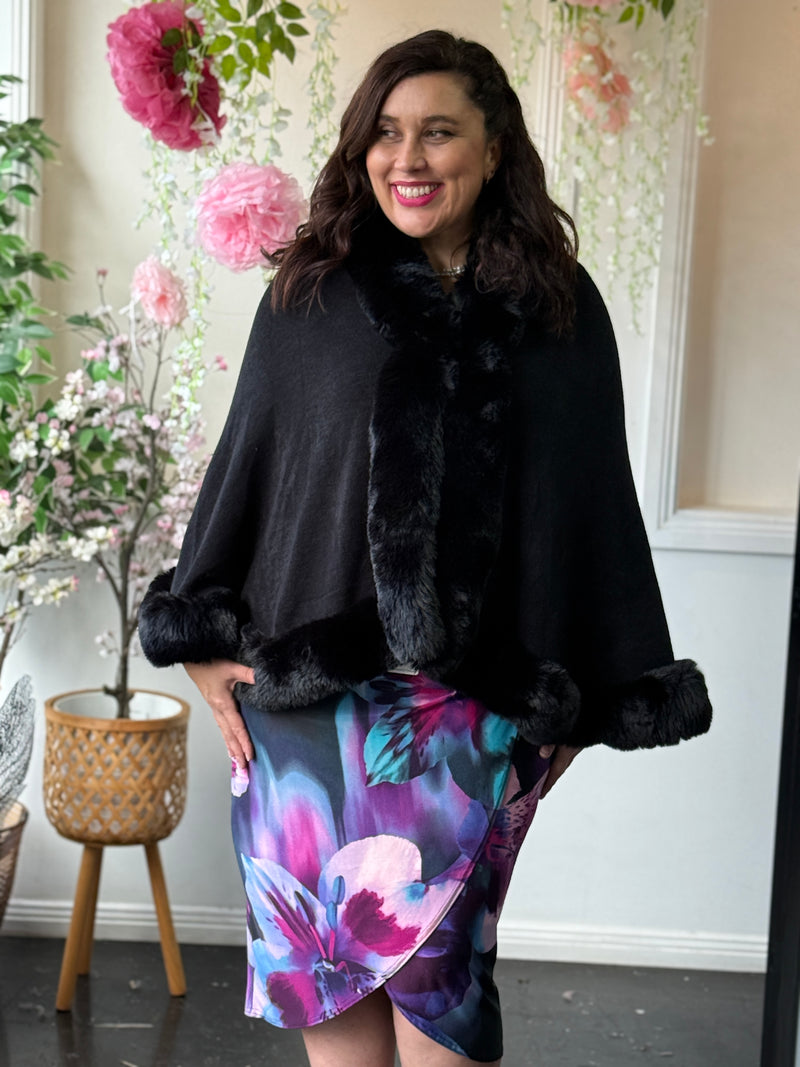 Salma Black Knit Shawl Cape