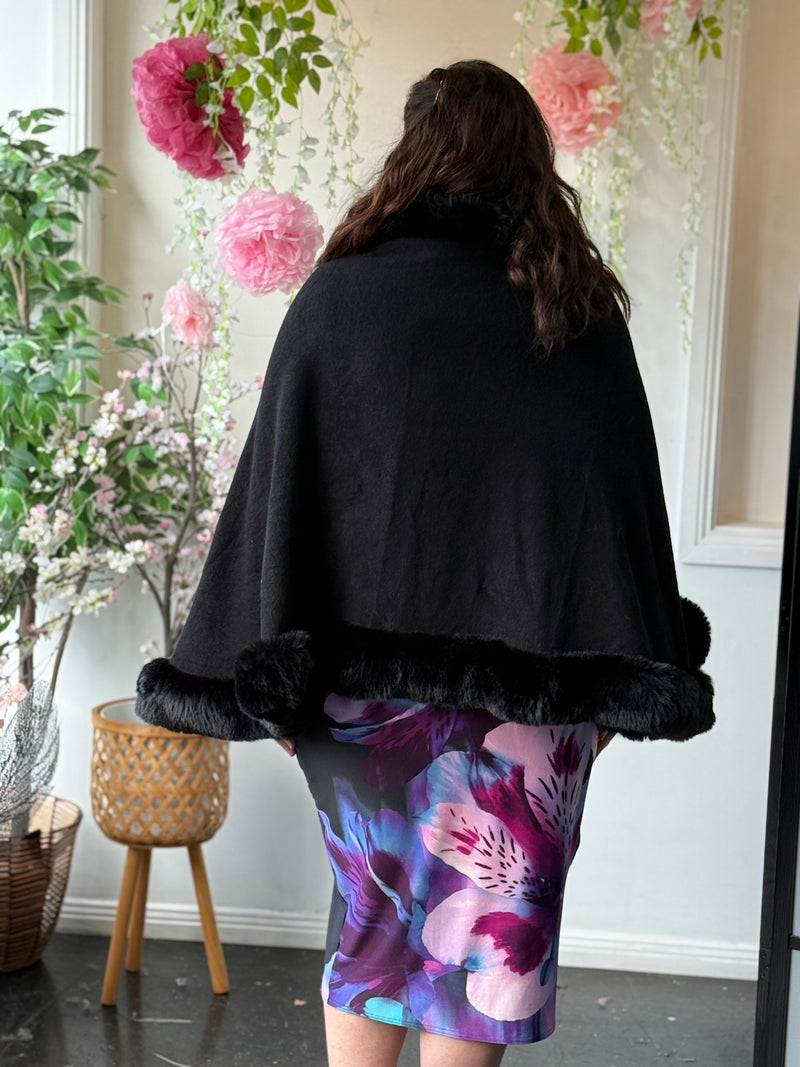 Salma Black Knit Shawl Cape