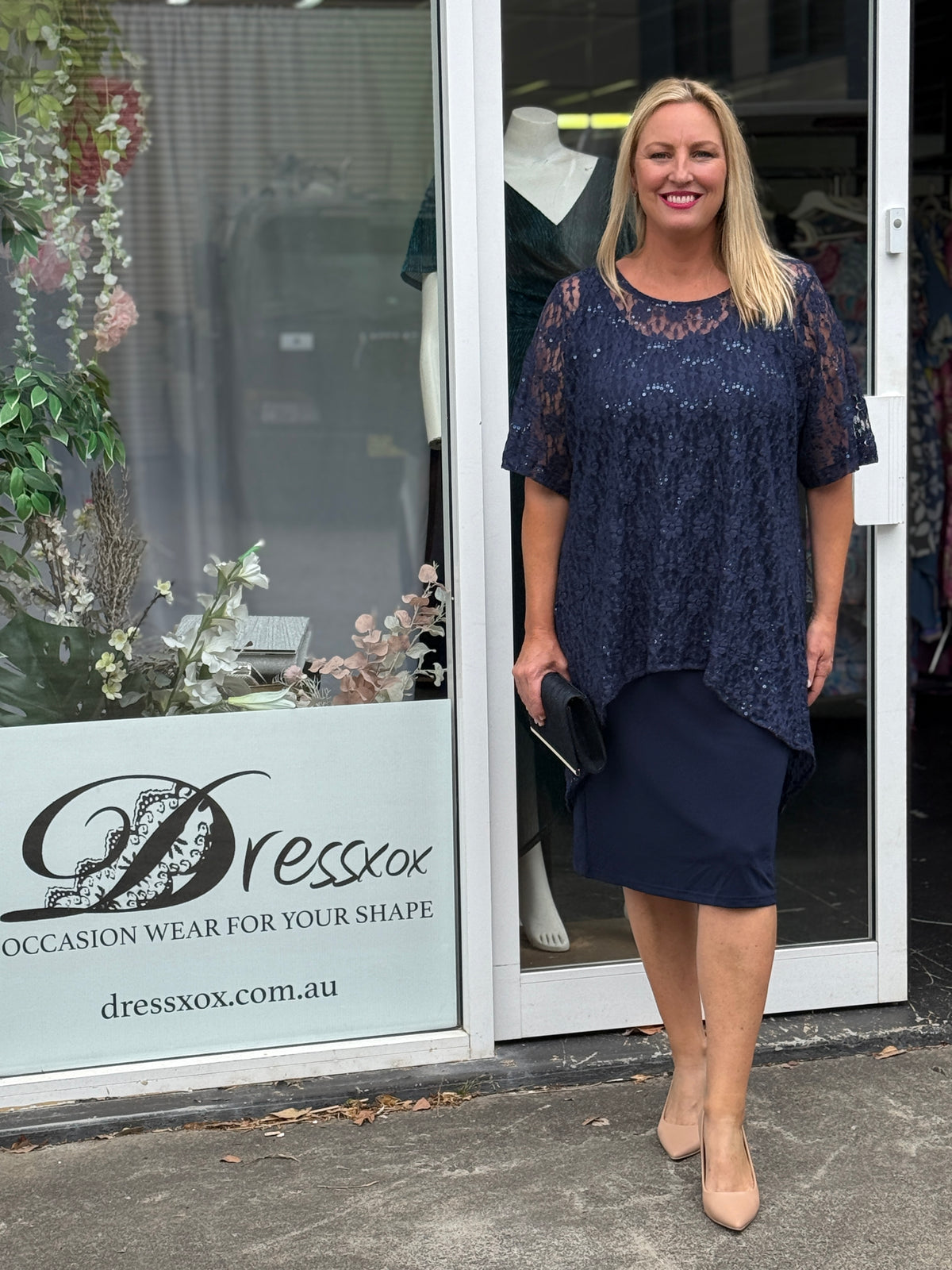 Winston Navy Sequin Lace 2 Piece Set