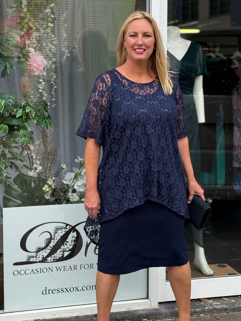Winston Navy Sequin Lace 2 Piece Set