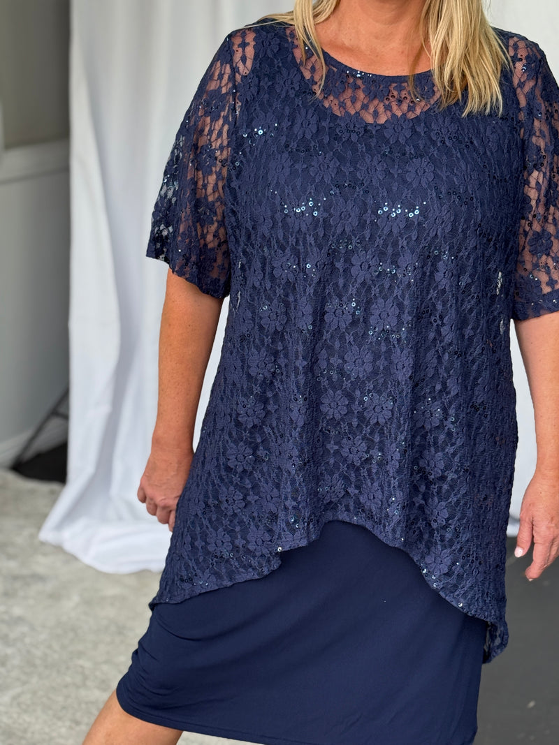 Winston Navy Sequin Lace 2 Piece Set