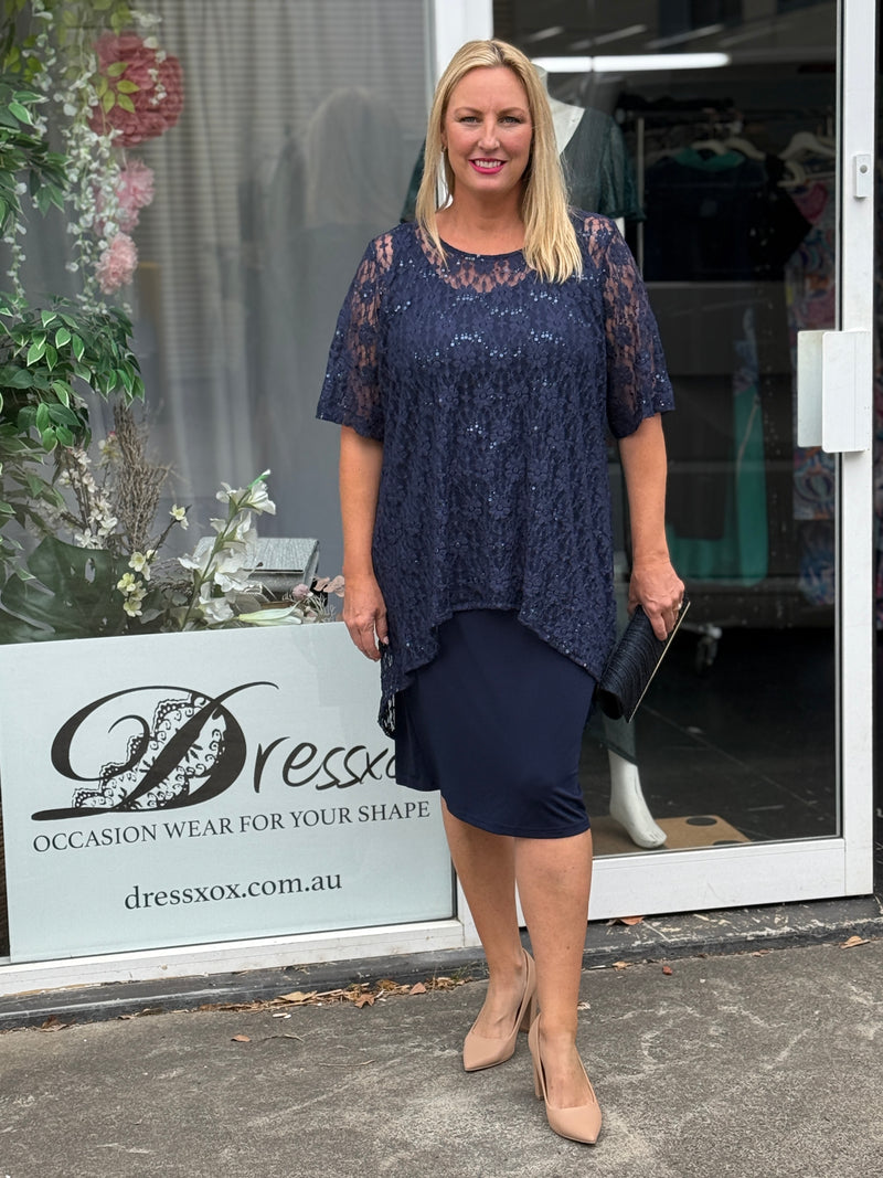 Winston Navy Sequin Lace 2 Piece Set