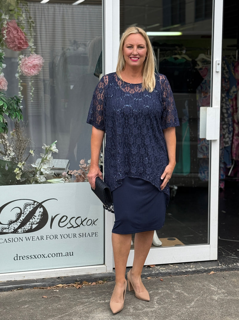 Winston Navy Sequin Lace 2 Piece Set